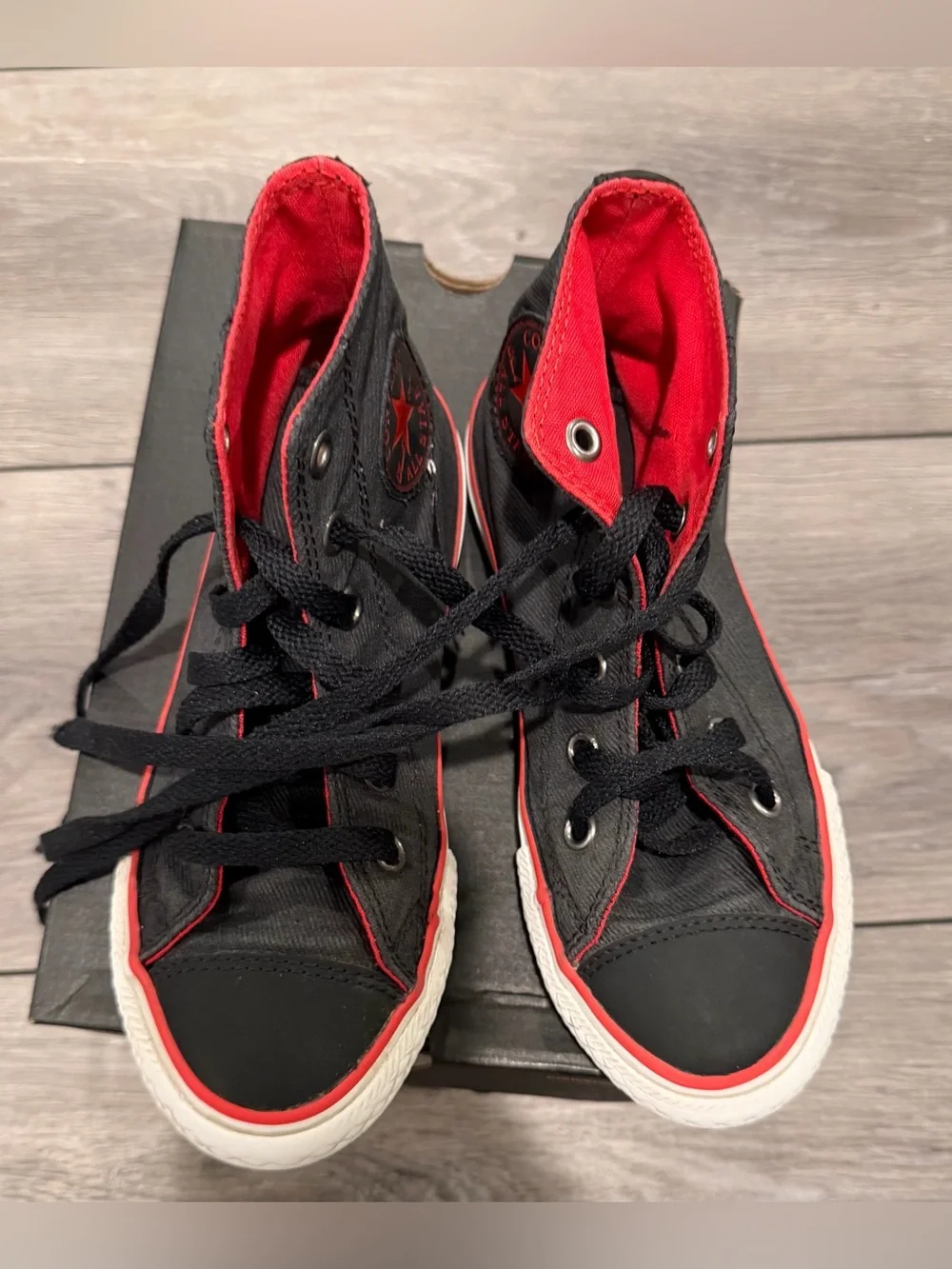 Kids Converse High-Top Sneakers - Black with Red Trim